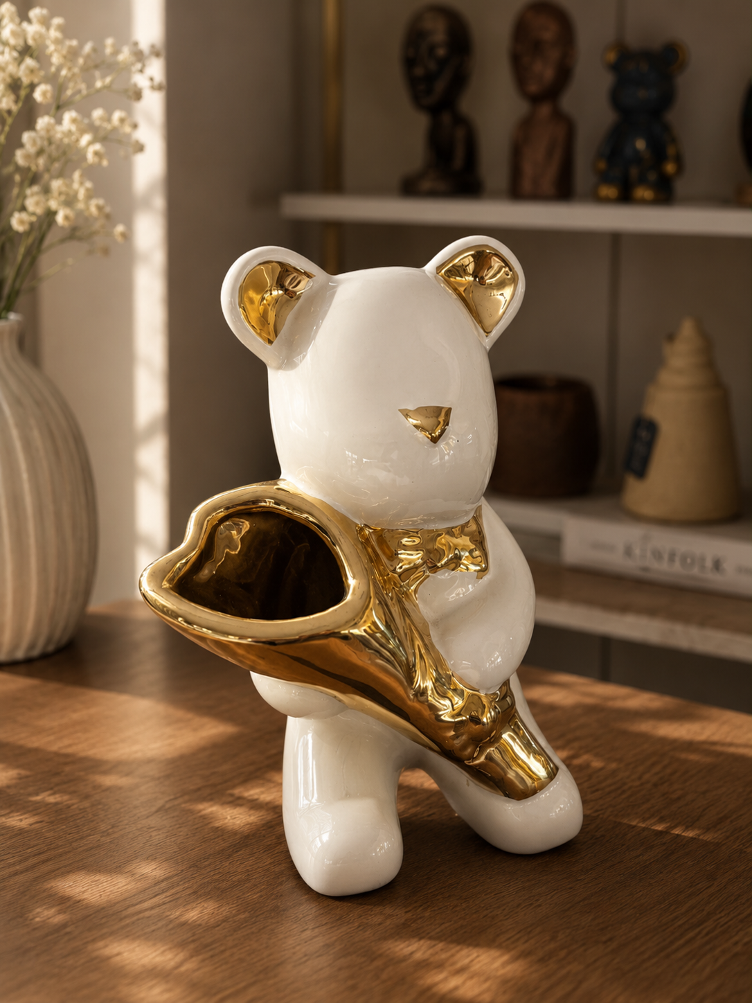 Ceramic Bear with Golden Horn Vase