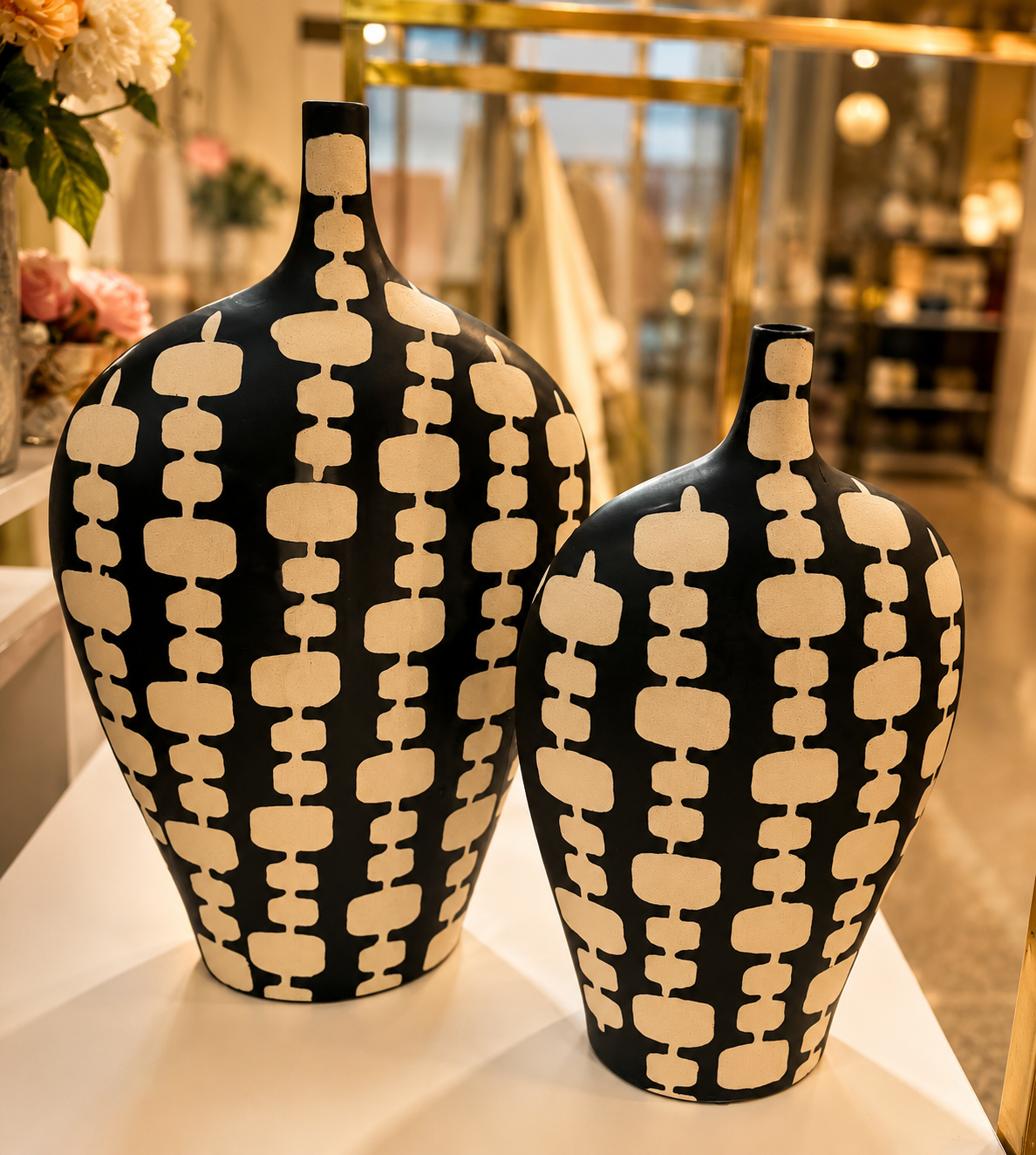 Black & Cream Geometric Ceramic Vases