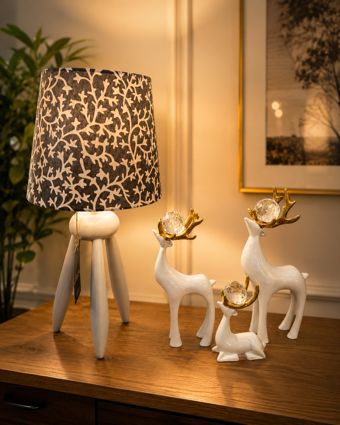 Crystal Antler White Deer Figurine Set
