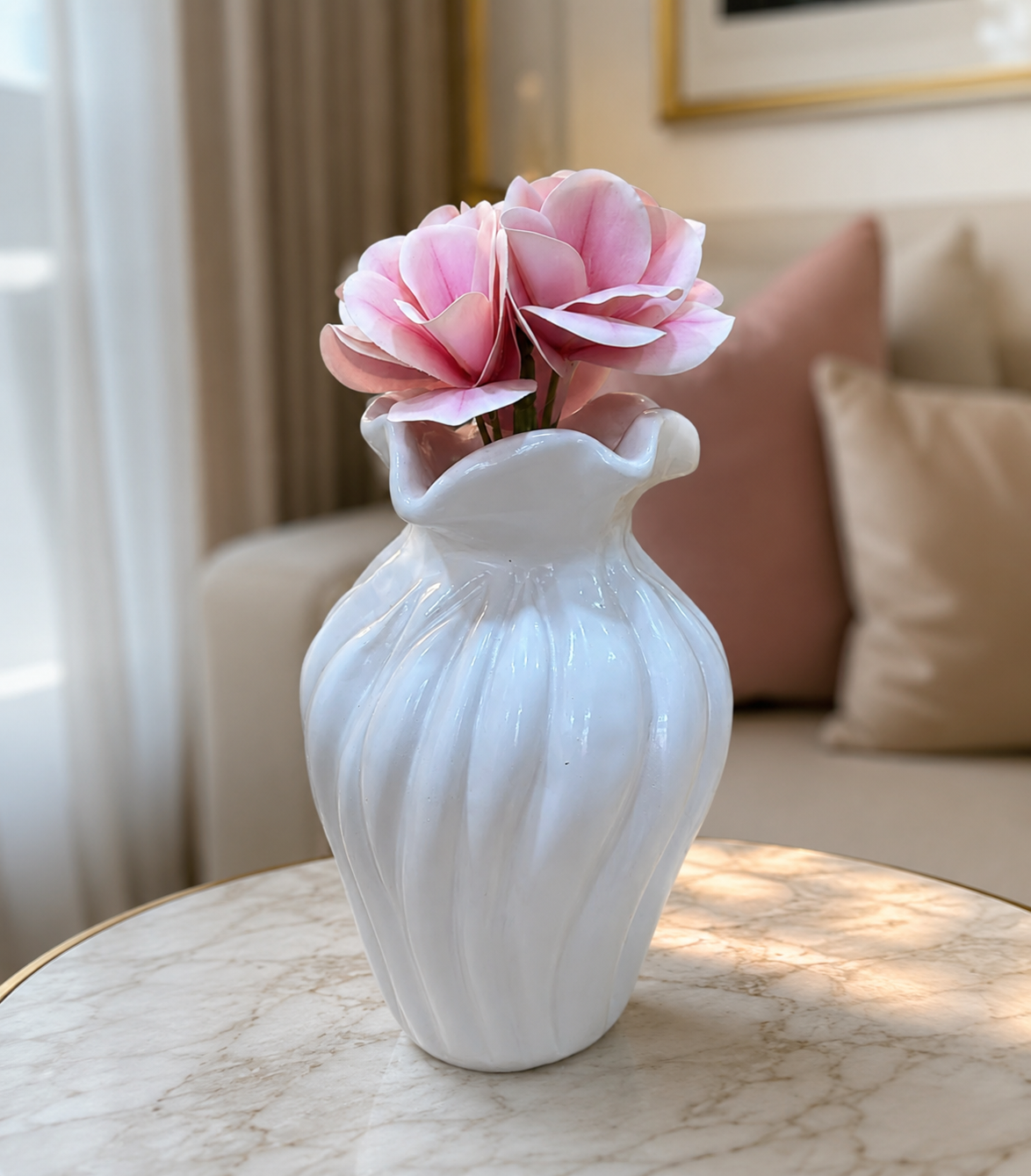 Fluted White Pearl Ceramic Vase