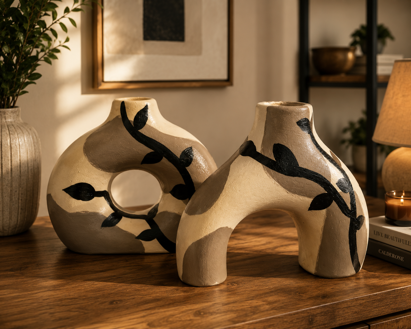 Hand-Painted Leaf Vases