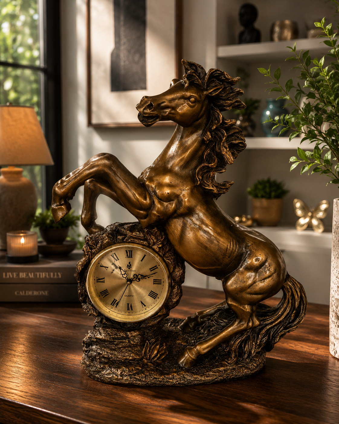Rearing Horse Clock Sculpture