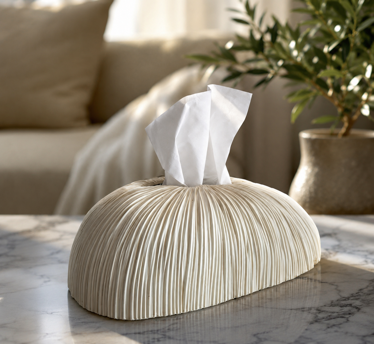 Ribbed Ceramic Tissue Box